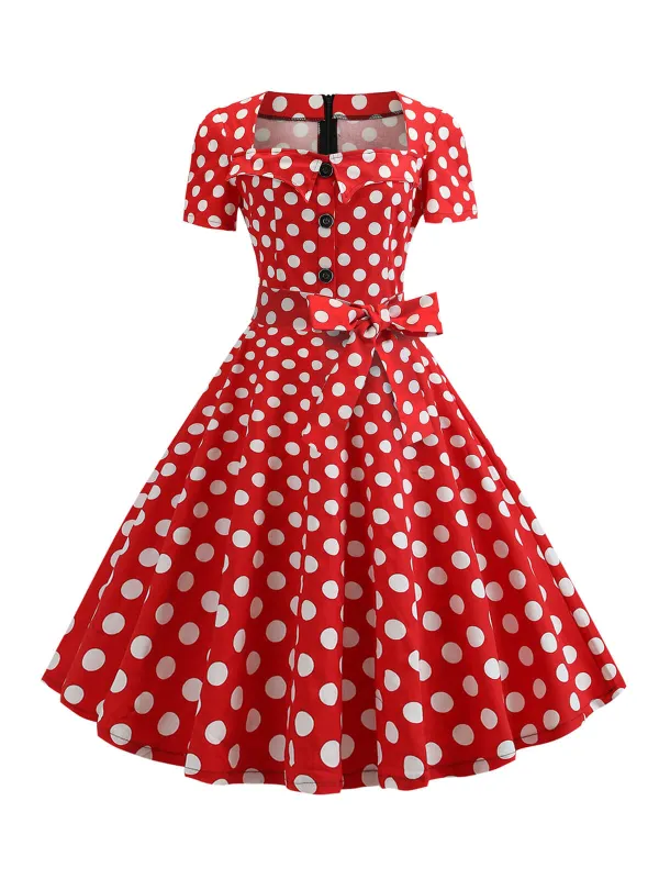 1950s Square Neck Short Sleeves Dress sold by Retro Stage