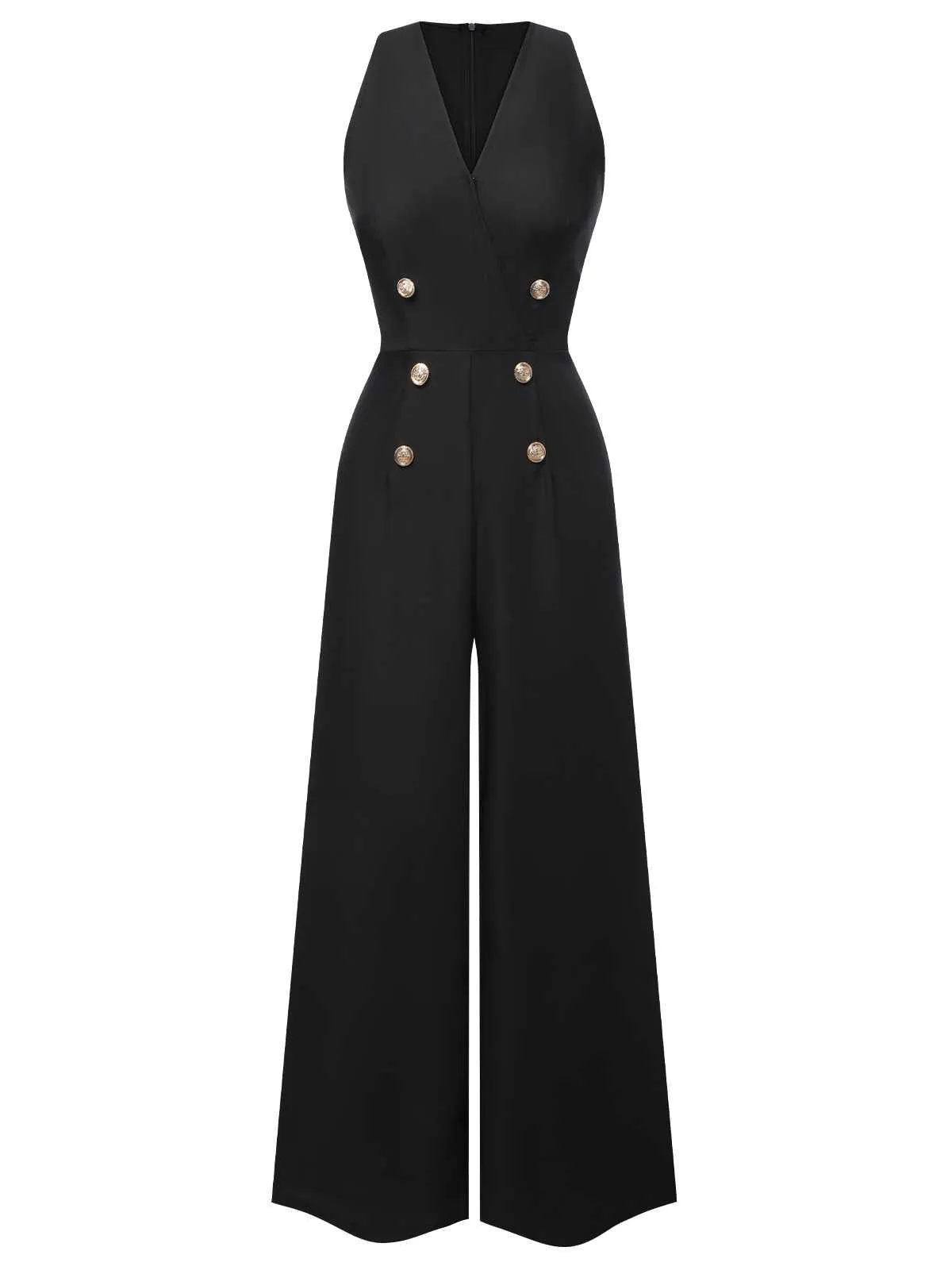 Pink 1950s Sleeveless Buttoned Solid Jumpsuit sold by Retro Stage product image thumbnail 4