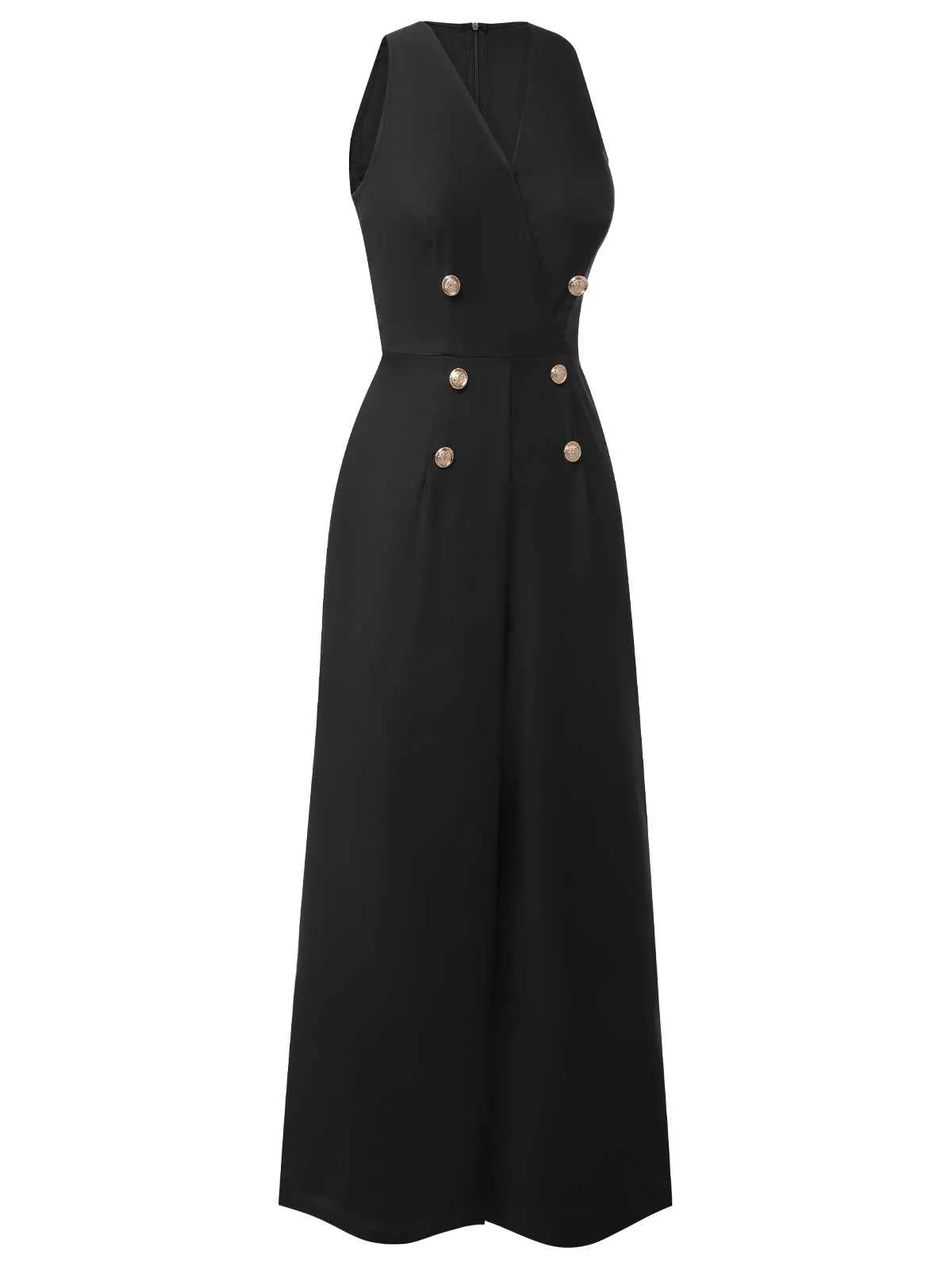 Pink 1950s Sleeveless Buttoned Solid Jumpsuit sold by Retro Stage product image thumbnail 5