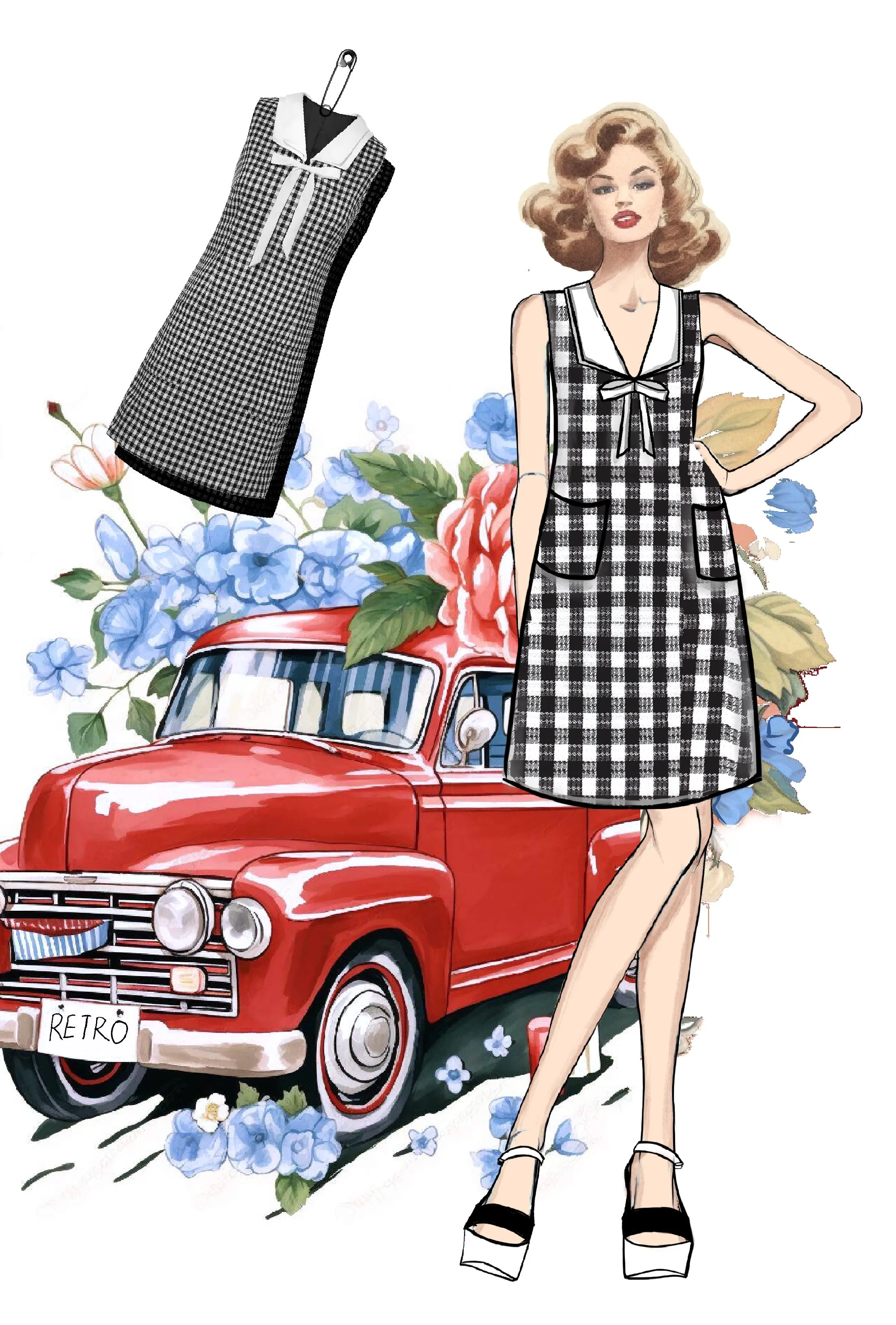 1960s Acetate Gingham Plaid Shift Dress sold by Retro Stage product image thumbnail 3