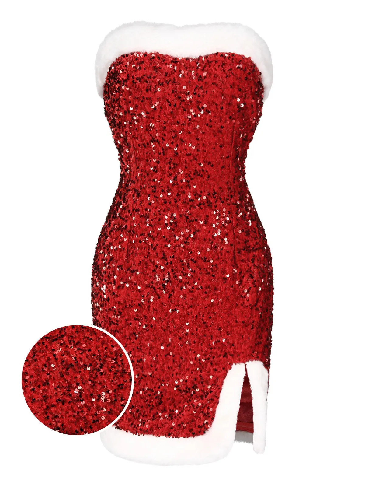 Red 1960s Strapless Sequined Dress sold by Retro Stage product image thumbnail 3