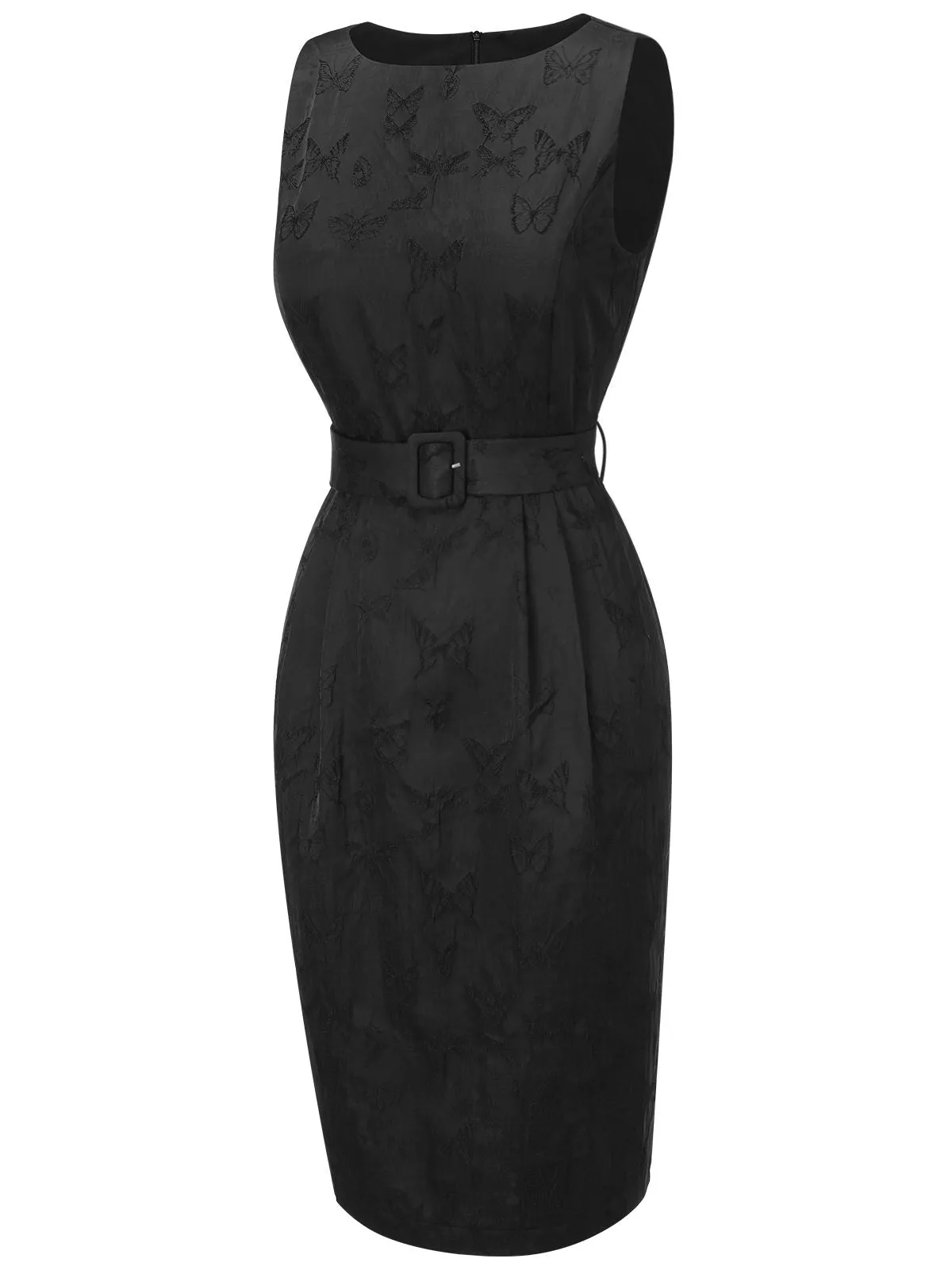 Black 1960s Sleeveless Butterflies Belted Solid Dress sold by Retro Stage product image thumbnail 5