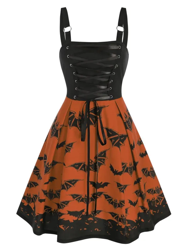 Orange 1950s Strap Lace-up Swing Dress sold by Retro Stage