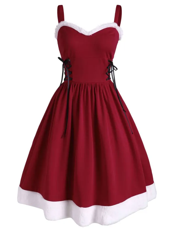 Wine Red 1950s Furry Swing Dress sold by Retro Stage