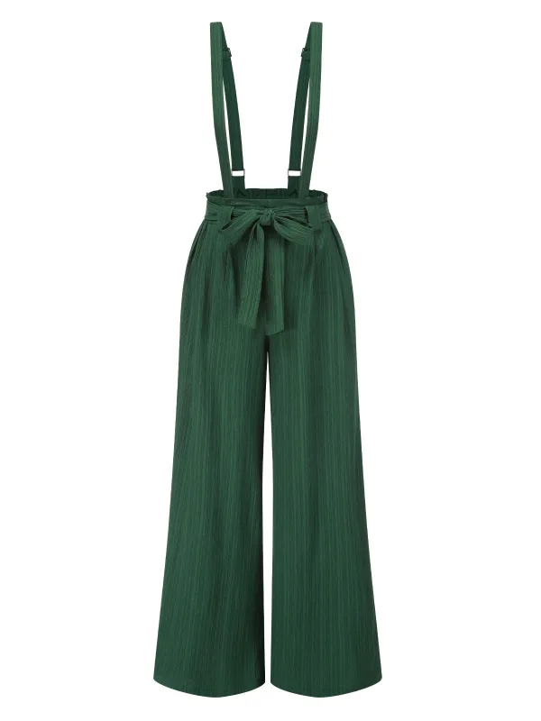Green 1950s Belted Straps Wide-Leg Jumpsuit sold by Retro Stage