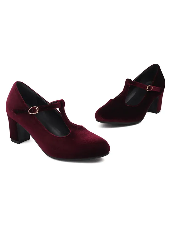 Vintage Velvet T-Strap Chunky Heel Shoes made by Retro Stage