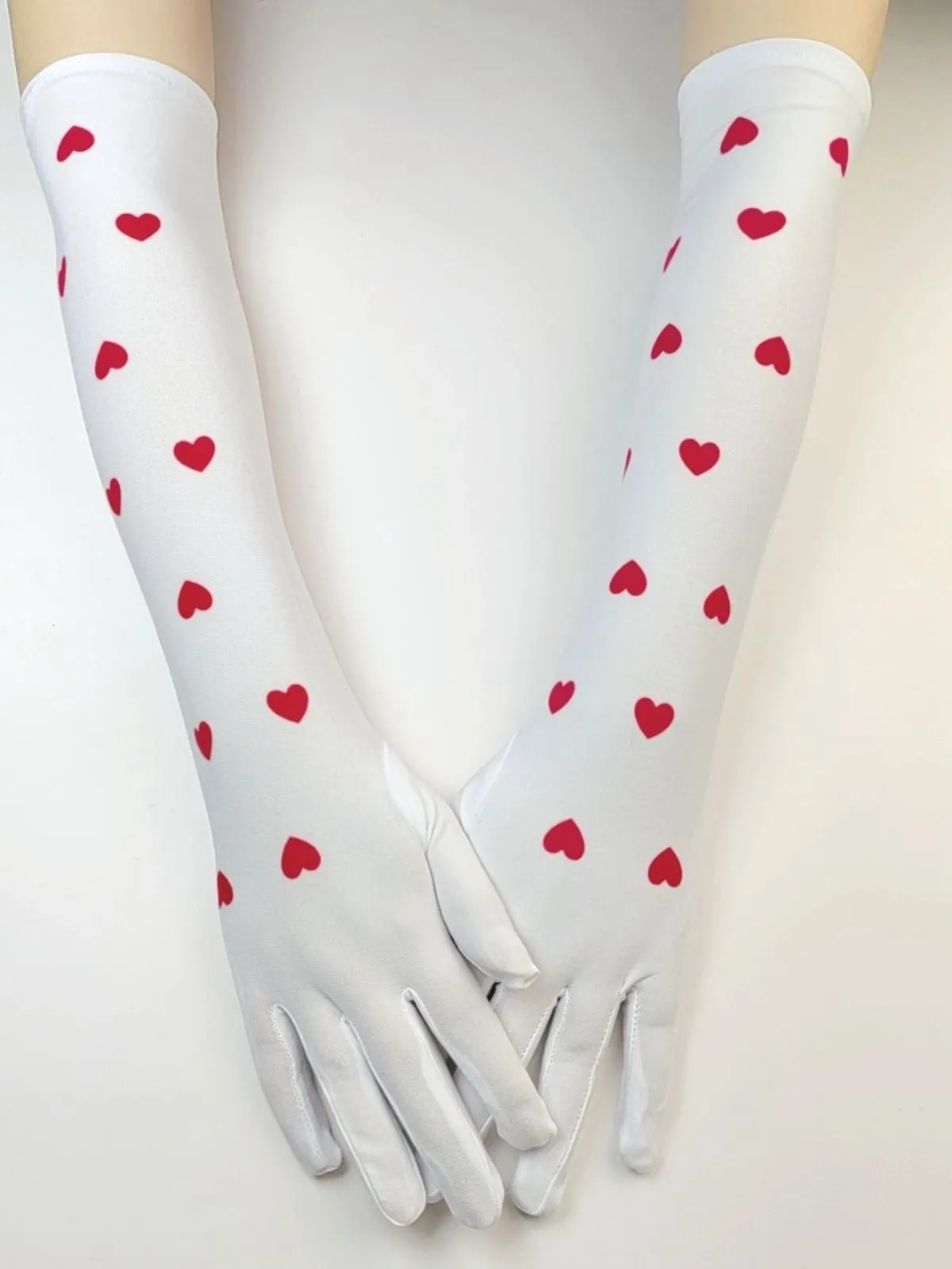 Vintage White Hearts Elbow Long Gloves sold by Retro Stage product image thumbnail 4