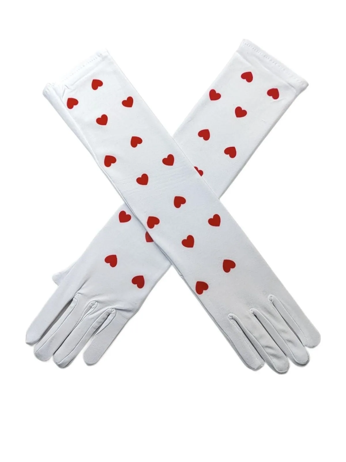 Vintage White Hearts Elbow Long Gloves sold by Retro Stage product image thumbnail 2