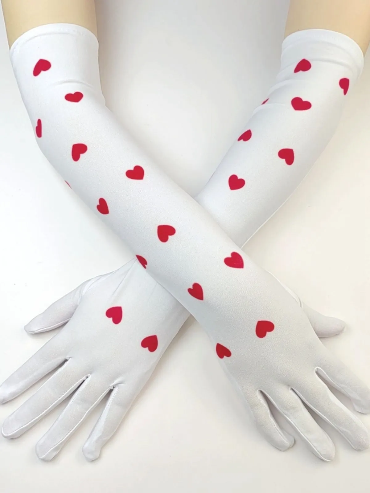 Vintage White Hearts Elbow Long Gloves sold by Retro Stage