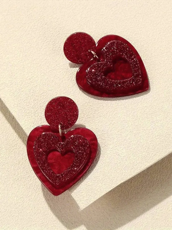 Valentine Glitter Heart Shape Dangle Earrings sold by Retro Stage