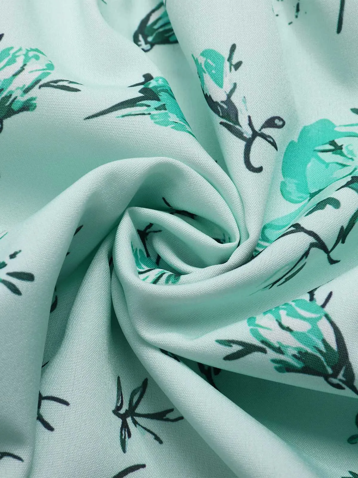 Green 1950s Deep V-Neck Puff Floral Dress sold by Retro Stage product image thumbnail 3