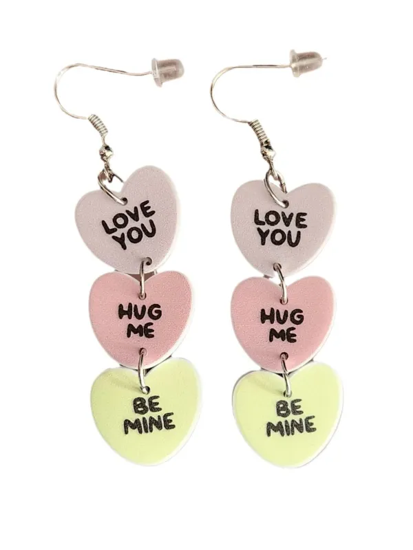 Valentine Triple Layer Heart Letter Drop Earrings sold by Retro Stage