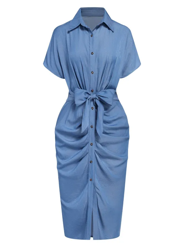 Blue 1960s Batwing Tencel Denim Shirt Dress sold by Retro Stage
