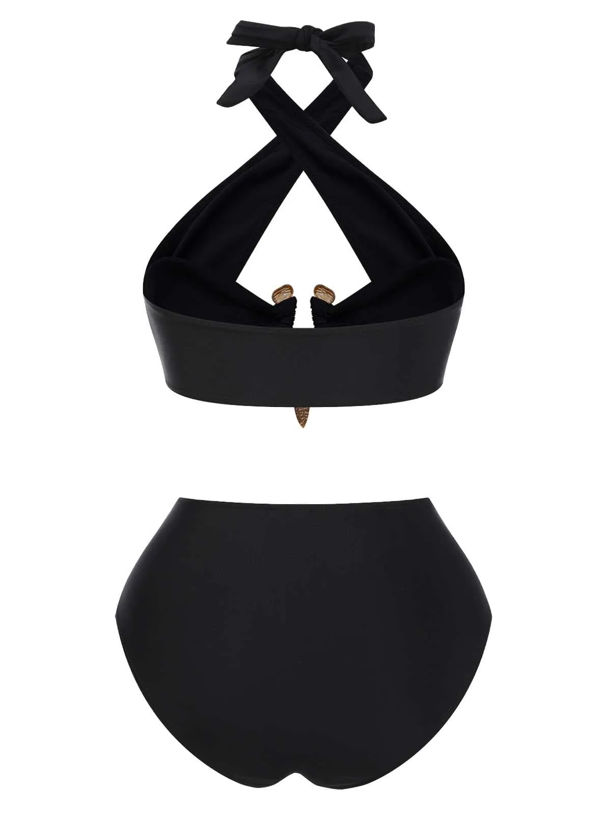 Black 1970s Halter Cross-Neck High-Waist Swimsuit sold by Retro Stage product image thumbnail 3