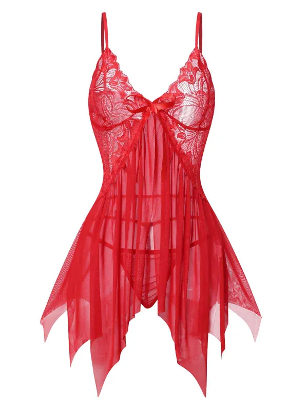 1950s Spaghetti Strap Lace Mesh Nightgown sold by Retro Stage