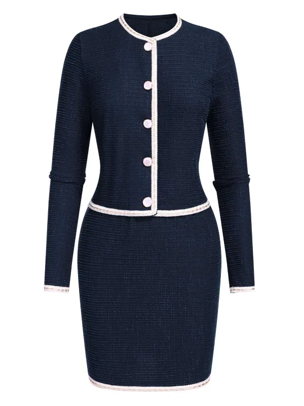 2PCS Blue 1960s Contrast Short Coat & Pencil Skirt sold by Retro Stage