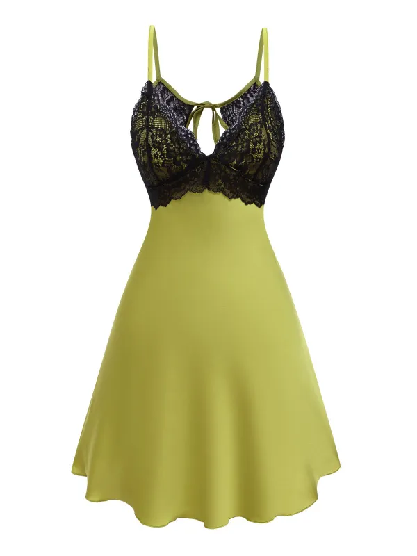 1940s Lace Suspender Patchwork Backless Nightgown sold by Retro Stage