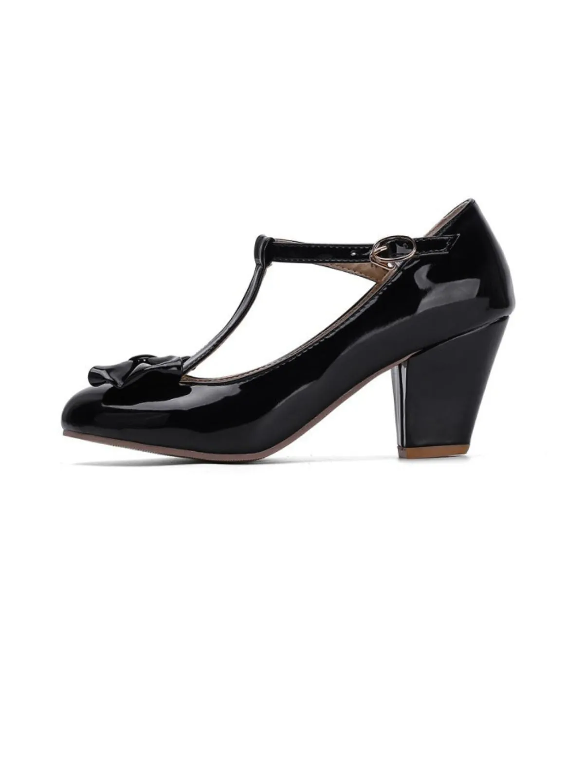 Bow Leather T-Strap Chunky Heel Shoes sold by Retro Stage product image thumbnail 2