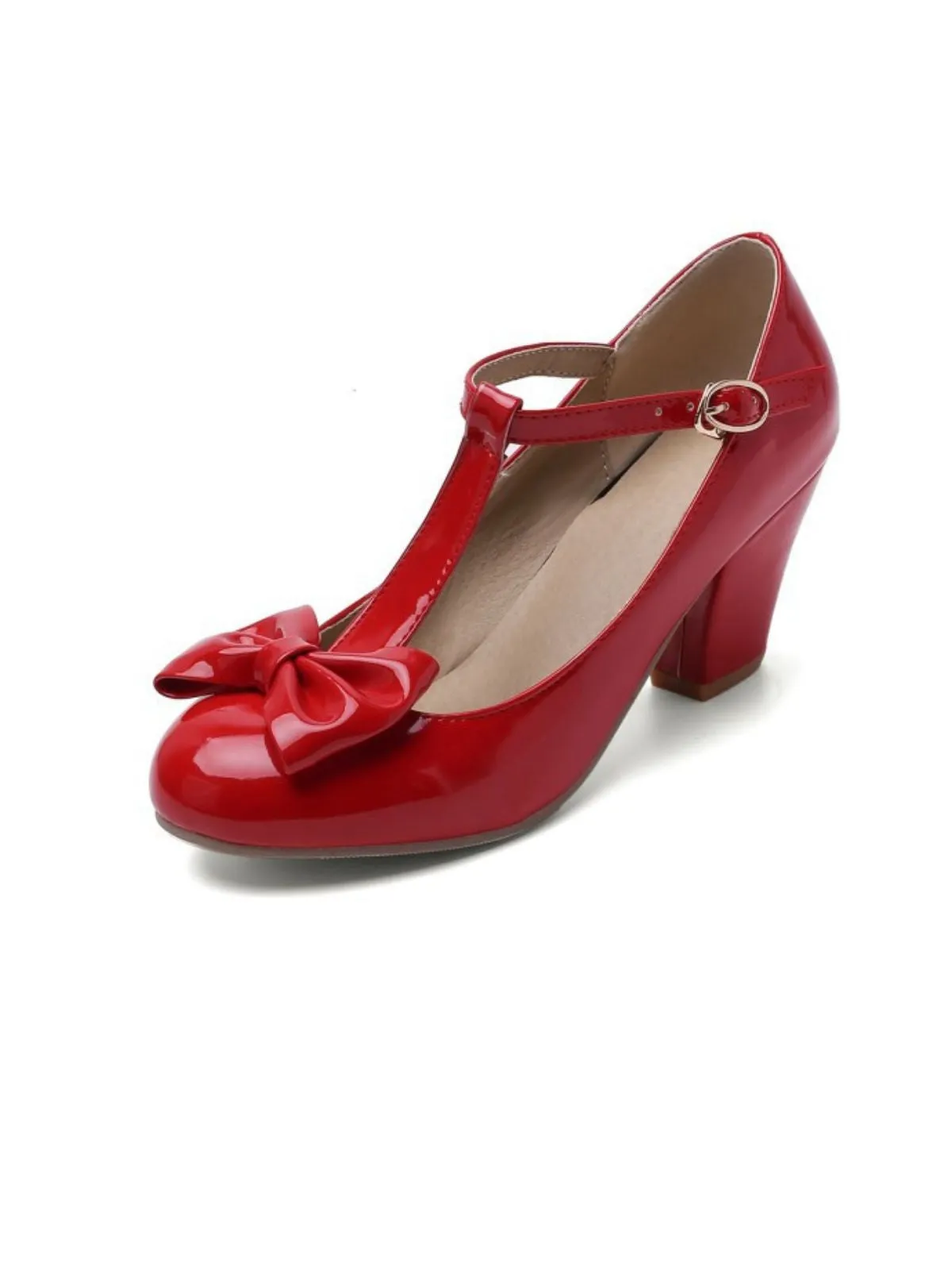 Bow Leather T-Strap Chunky Heel Shoes sold by Retro Stage product image thumbnail 4