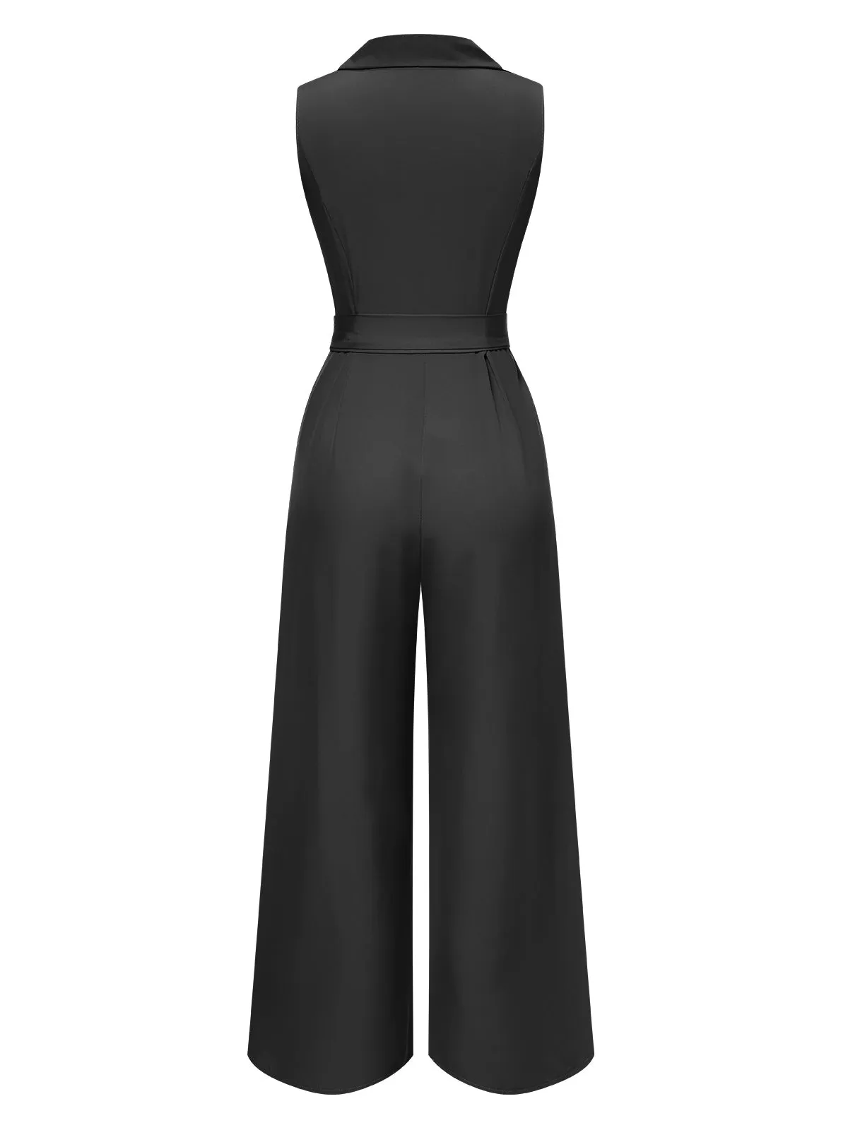 1930s V-Neck Solid Belted Sleeveless Jumpsuit sold by Retro Stage product image thumbnail 2