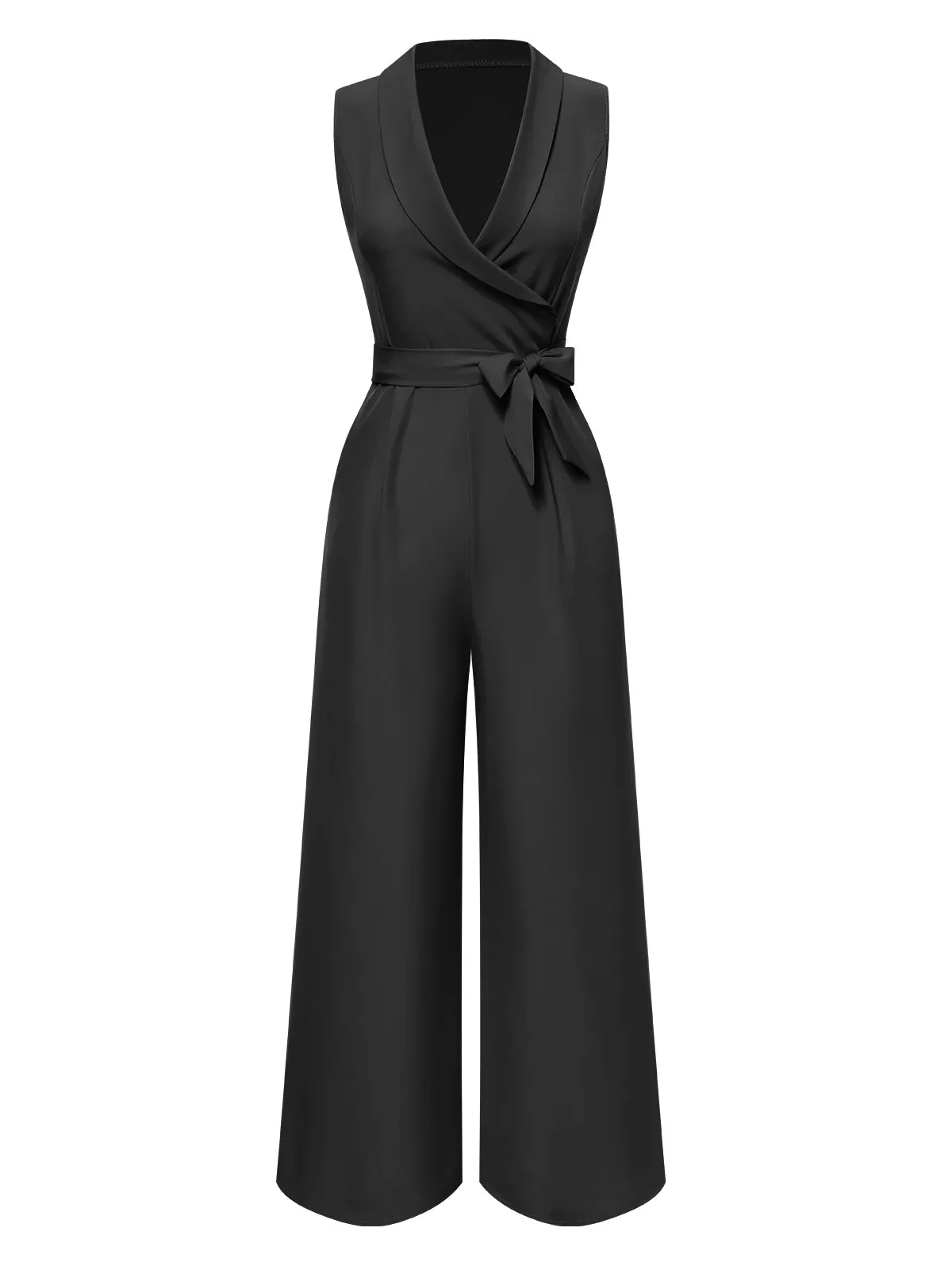 1930s V-Neck Solid Belted Sleeveless Jumpsuit sold by Retro Stage
