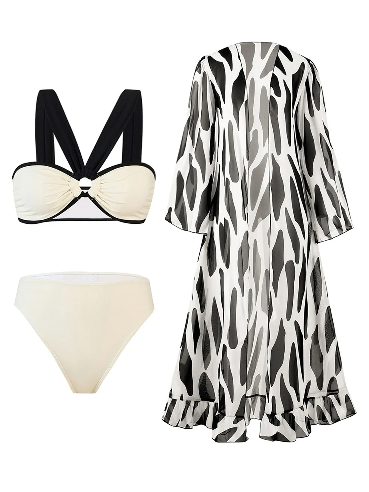 Black 1950s Contrast Spots Long Cover Up sold by Retro Stage product image thumbnail 3