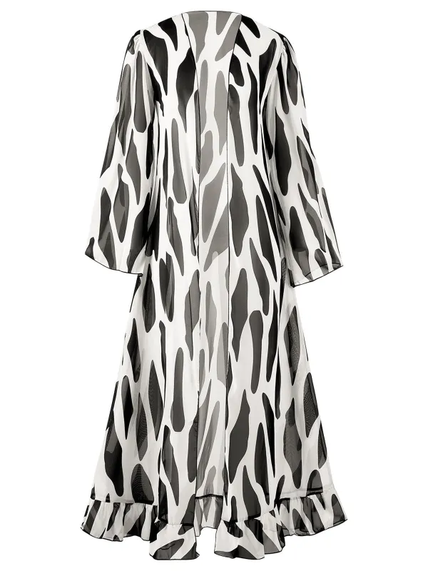 Black 1950s Contrast Spots Long Cover Up sold by Retro Stage