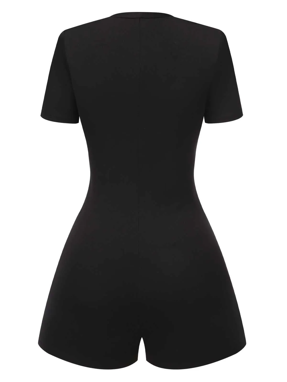 Black 1950s Cut-Out Buttoned Solid Romper sold by Retro Stage product image thumbnail 2