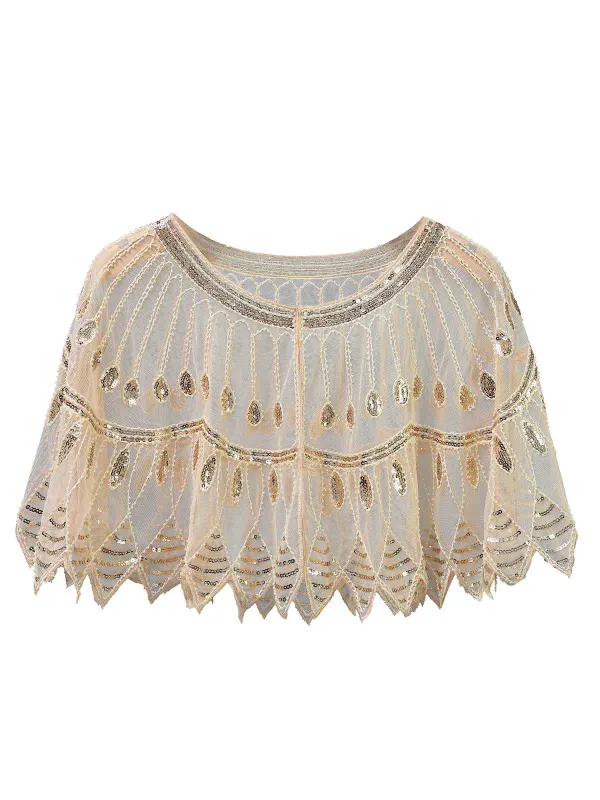 1920s Vintage Sequin Beading Mesh Cape sold by Retro Stage