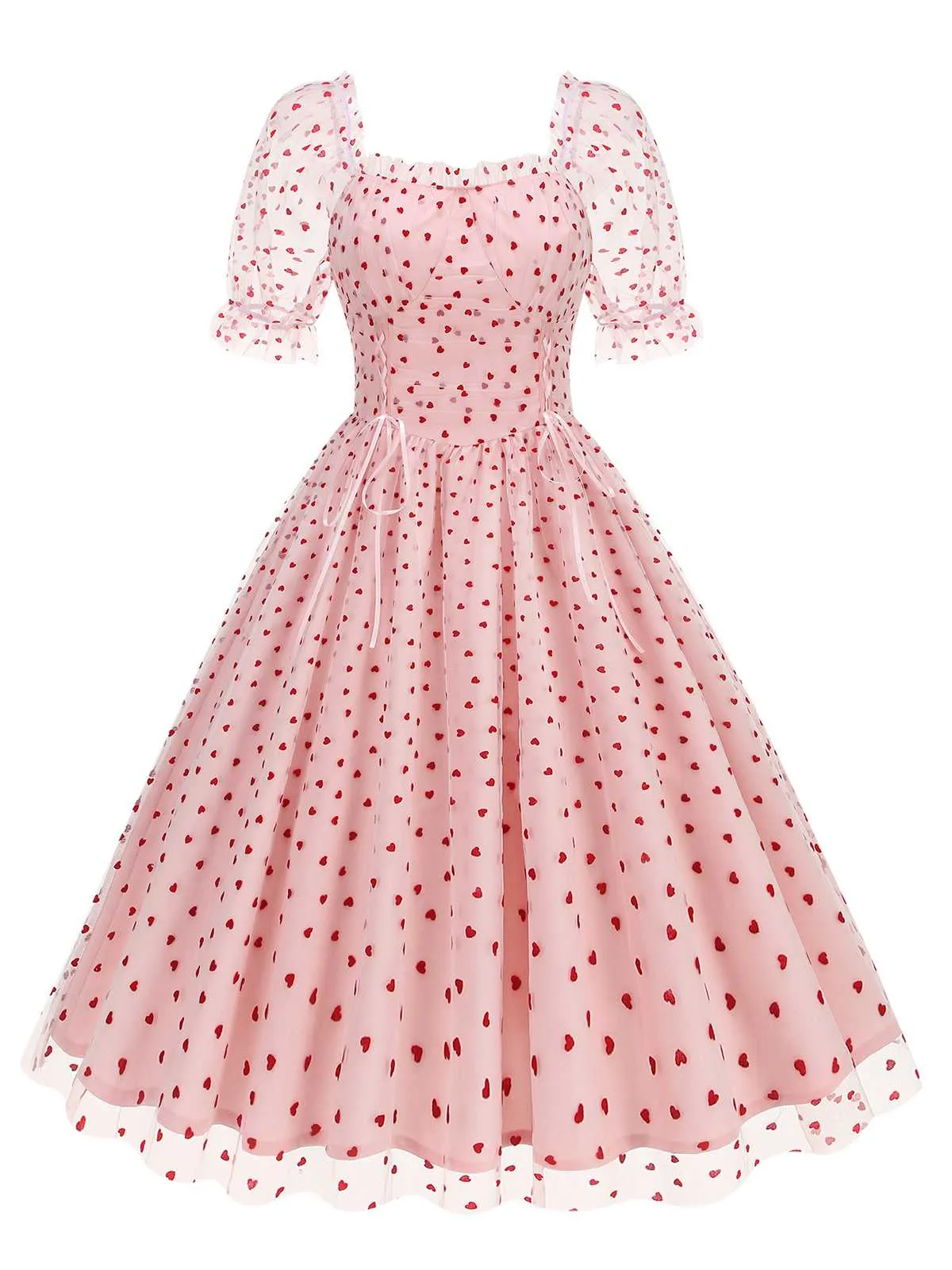 1950s Puff Sleeve Valentine Heart Mesh Dress sold by Retro Stage