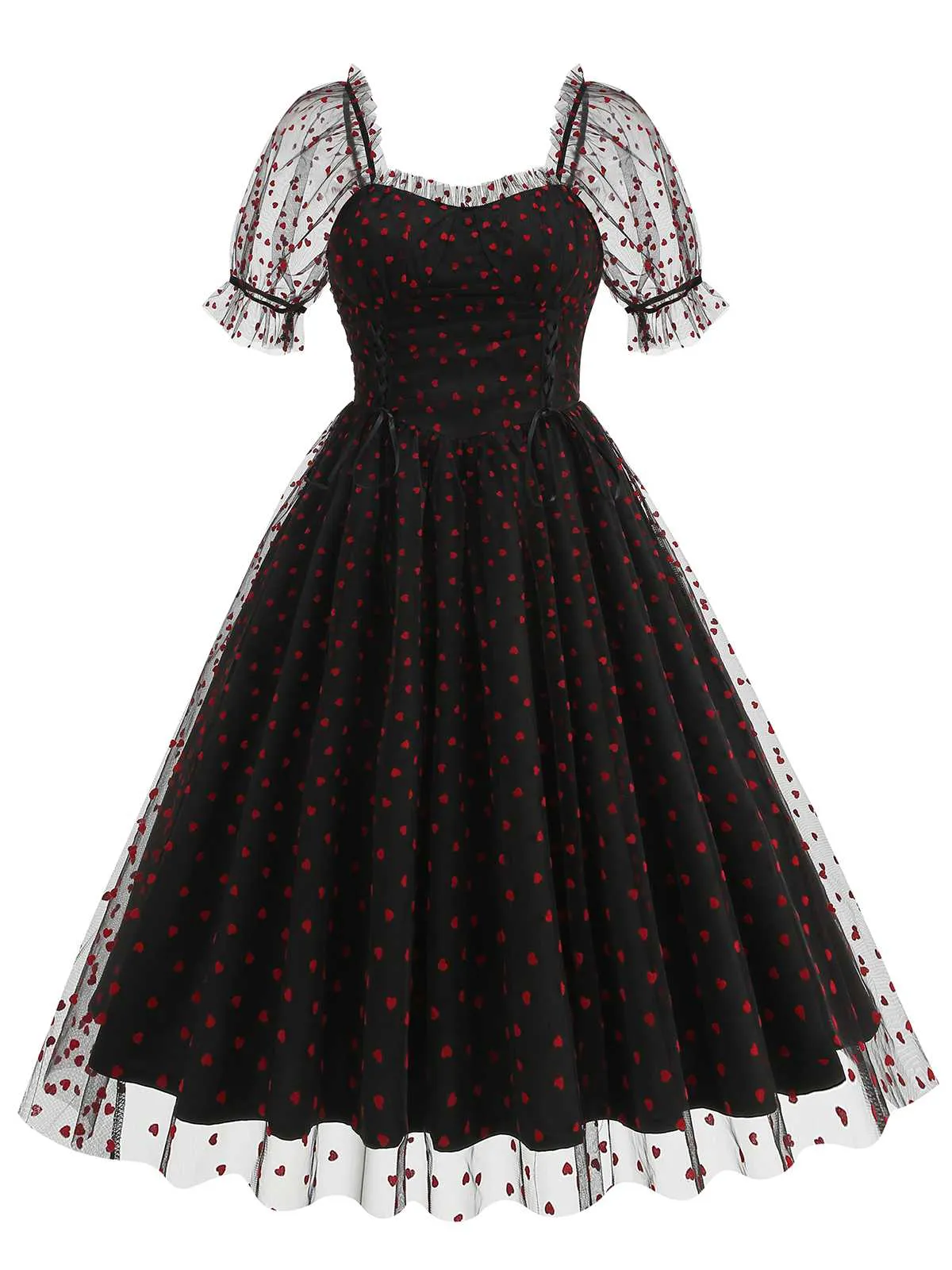 1950s Puff Sleeve Valentine Heart Mesh Dress sold by Retro Stage product image thumbnail 5