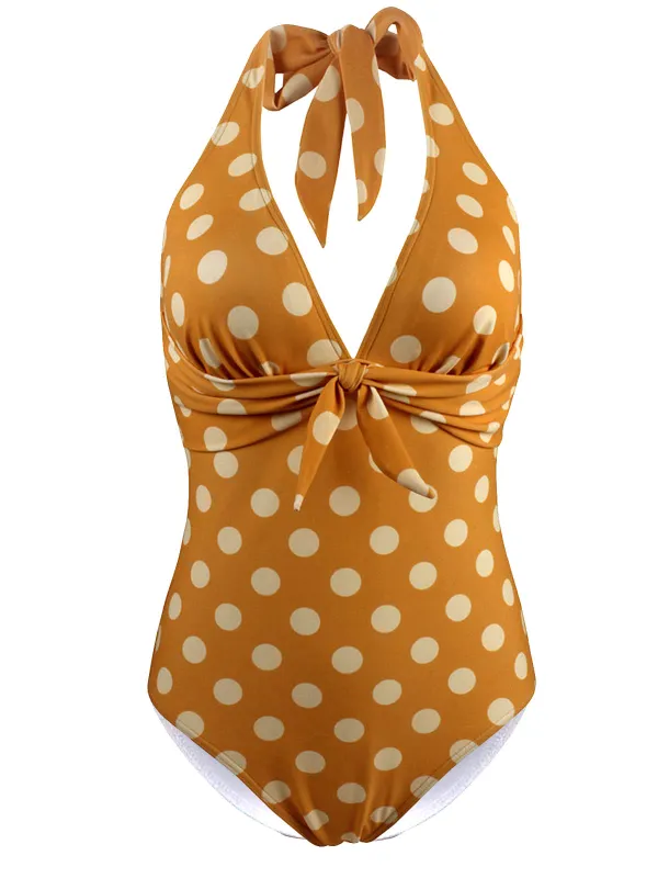 1940s Halter Polka Dot One-Piece Swimsuit sold by Retro Stage