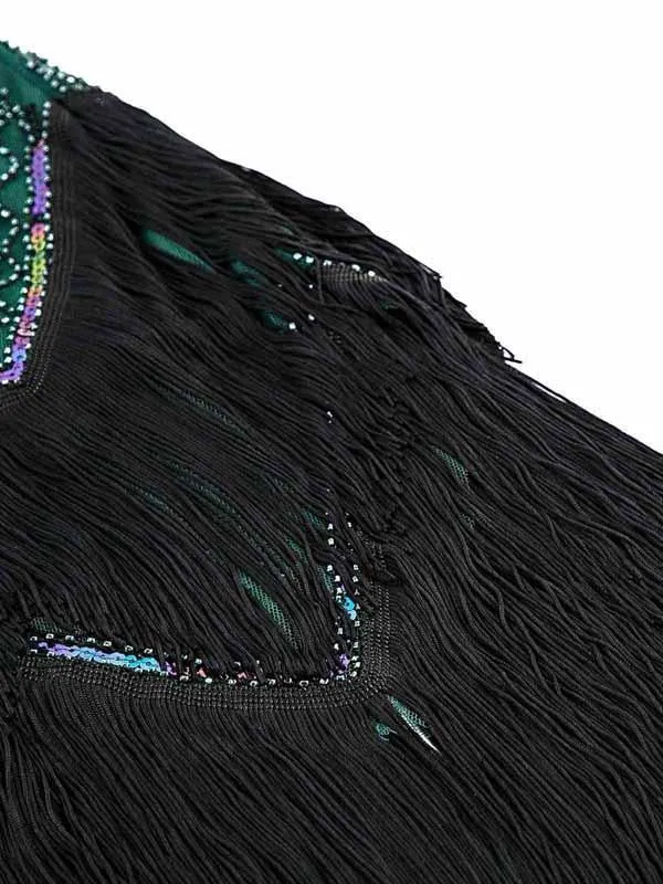 Dark Geen 1920s Sequined Fringe Dress sold by Retro Stage product image thumbnail 4