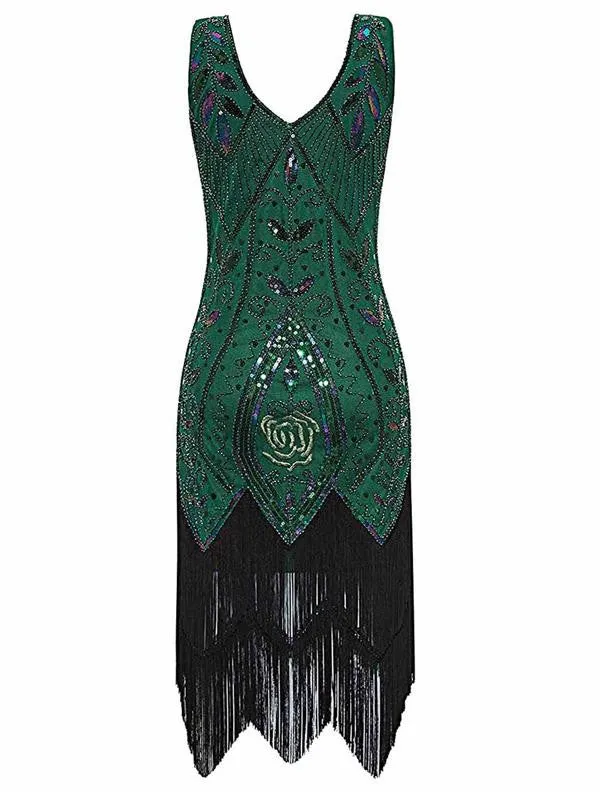 Dark Geen 1920s Sequined Fringe Dress made by Retro Stage