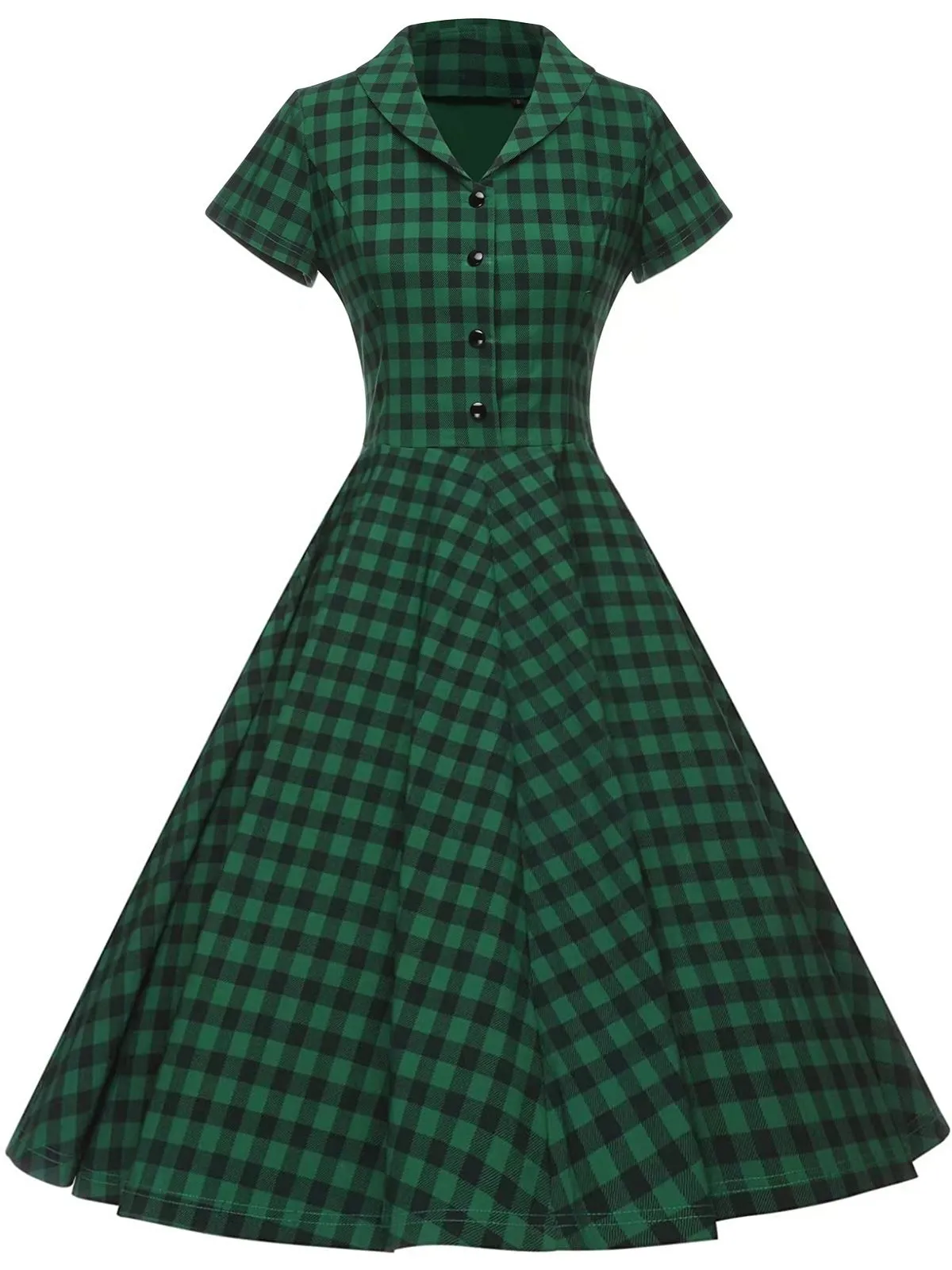 Green 1950s Plaid Button Swing Dress sold by Retro Stage product image thumbnail 2