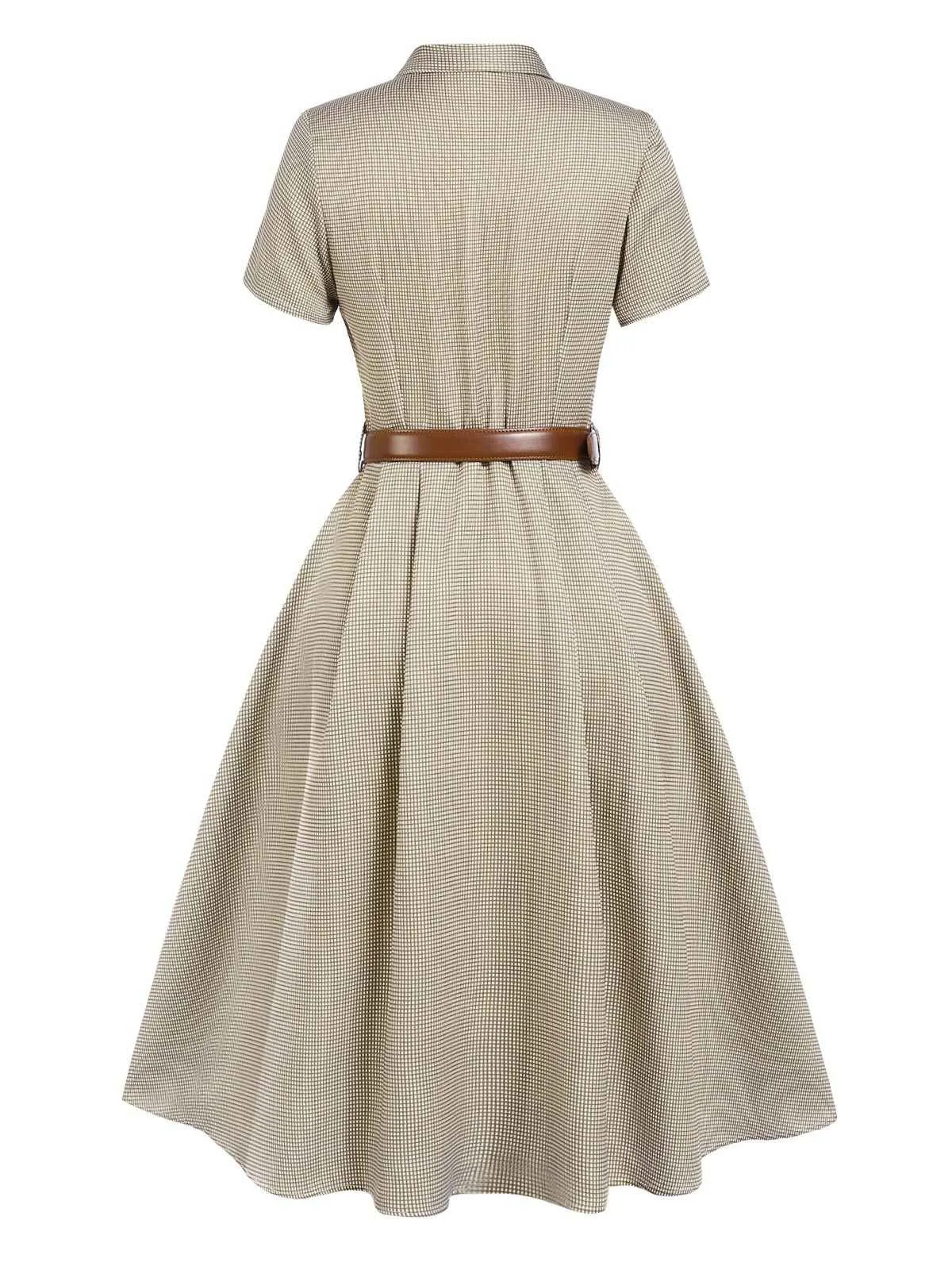 Brown 1940s Small Windowpane Plaid Dress sold by Retro Stage product image thumbnail 5