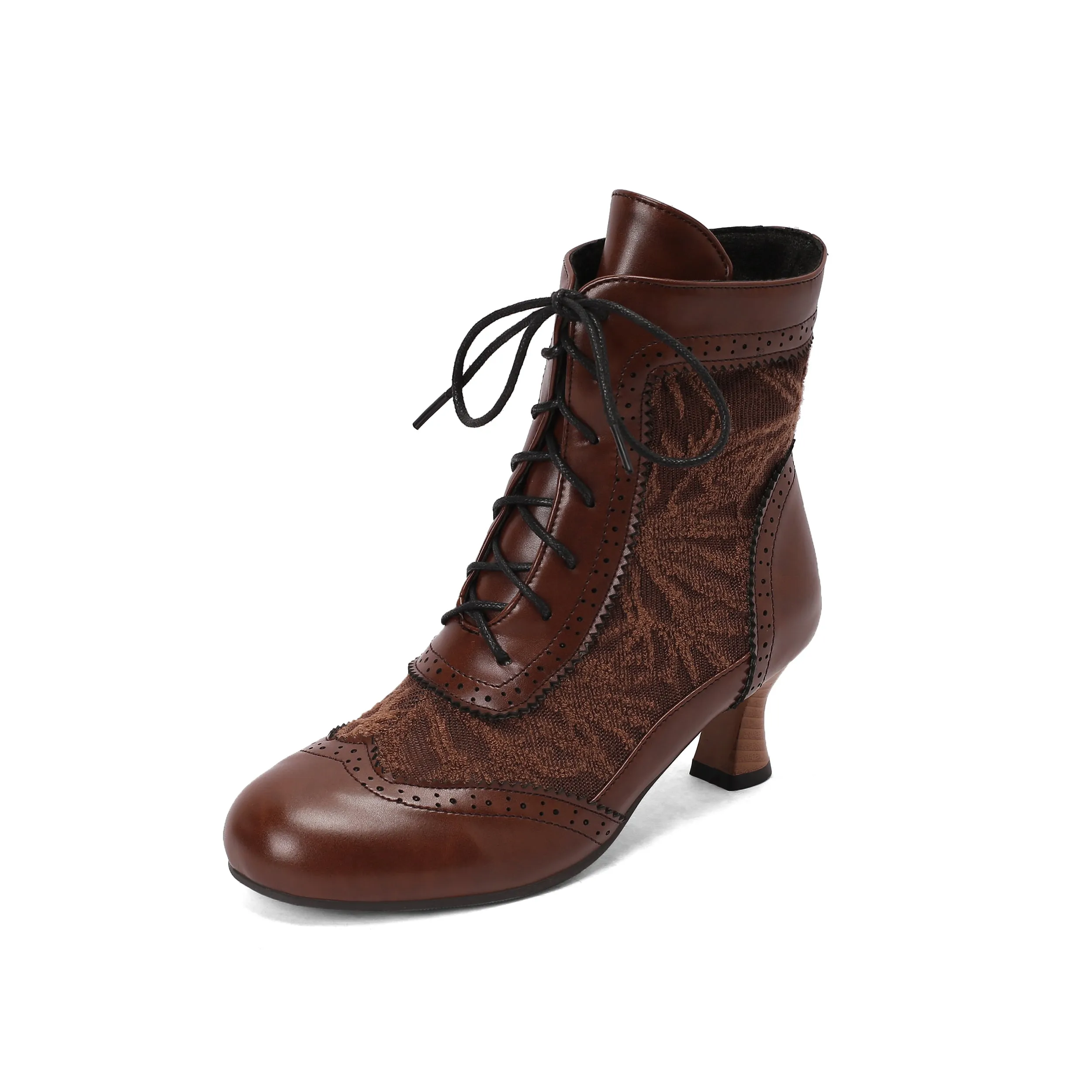 Vintage Leather Solid Lace Heel Boots sold by Retro Stage product image thumbnail 5