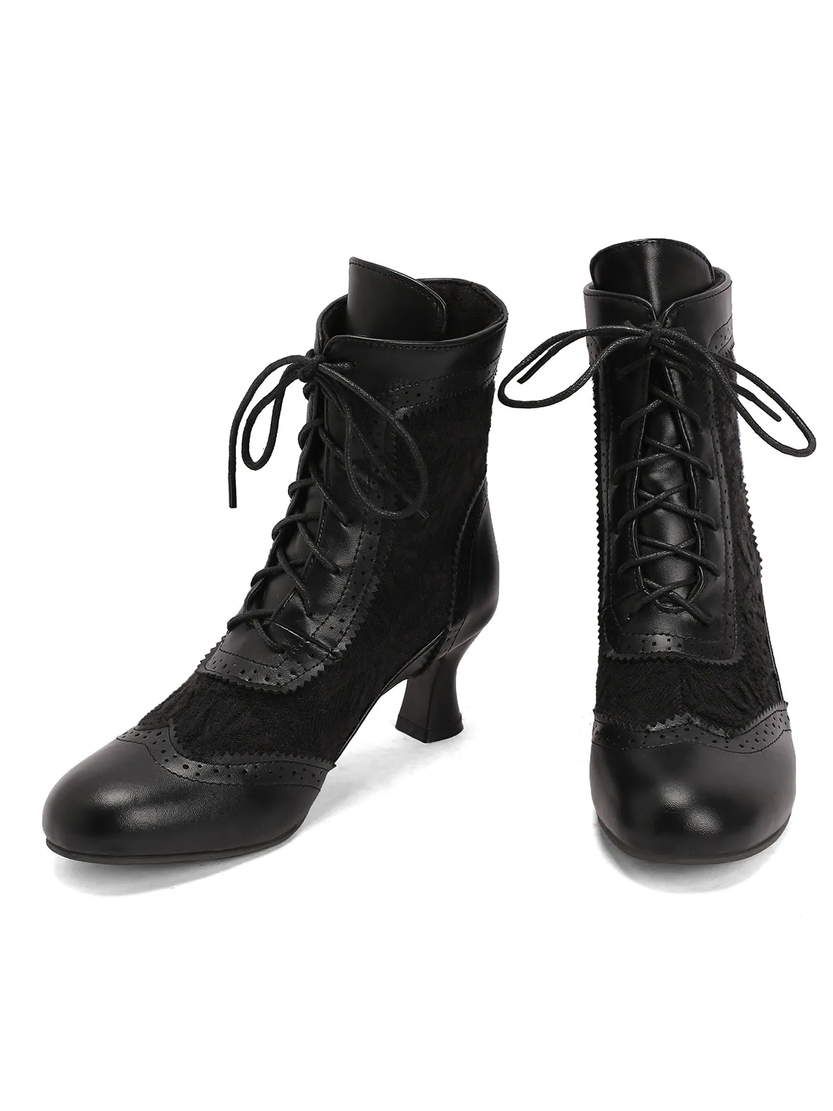 Vintage Leather Solid Lace Heel Boots sold by Retro Stage product image thumbnail 3