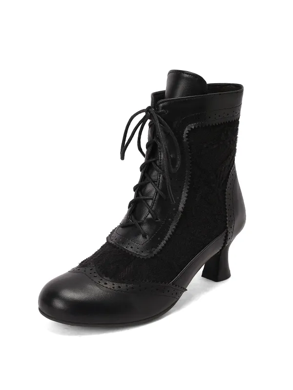 Vintage Leather Solid Lace Heel Boots sold by Retro Stage