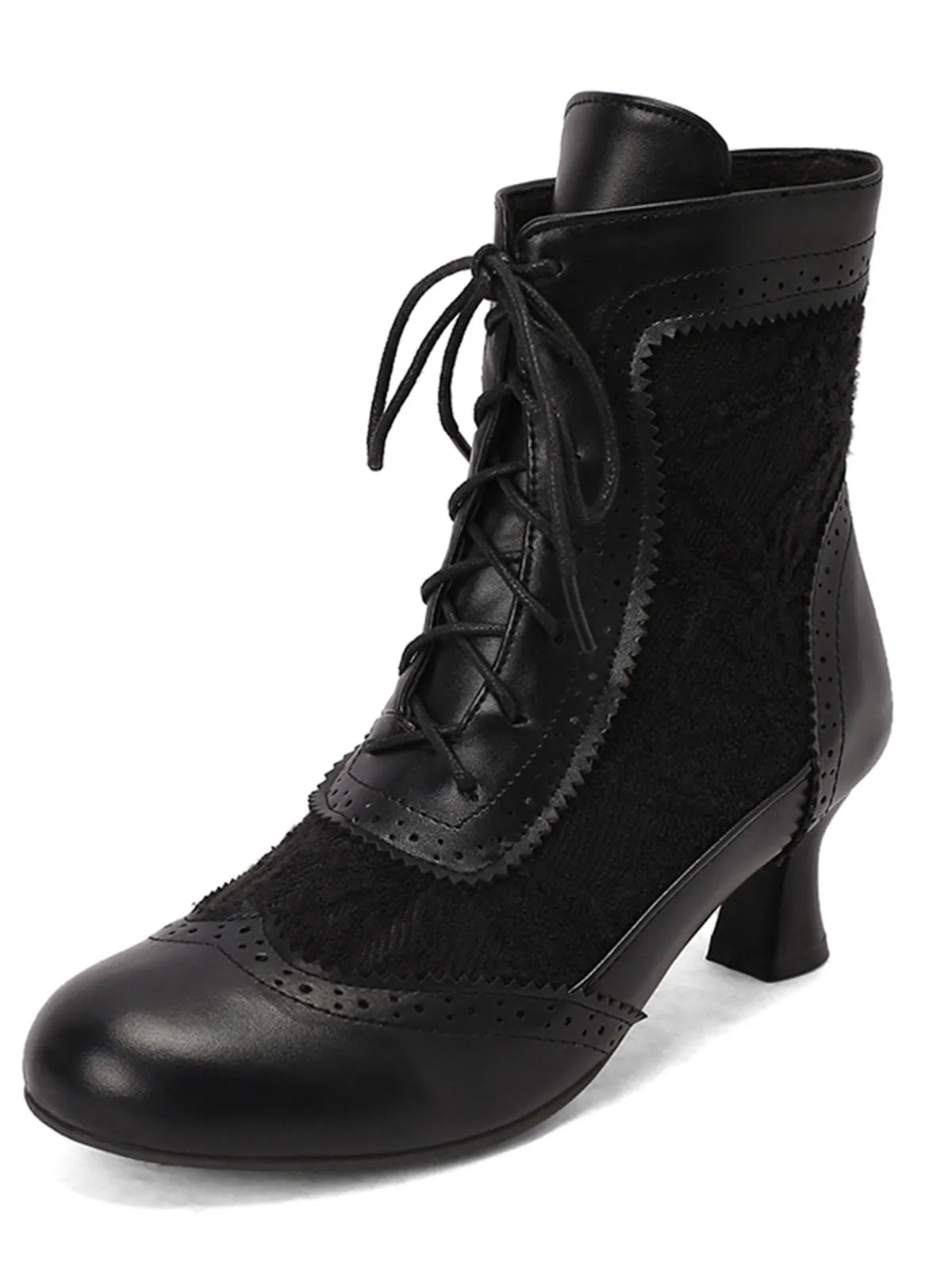 Vintage Leather Solid Lace Heel Boots sold by Retro Stage product image thumbnail 2