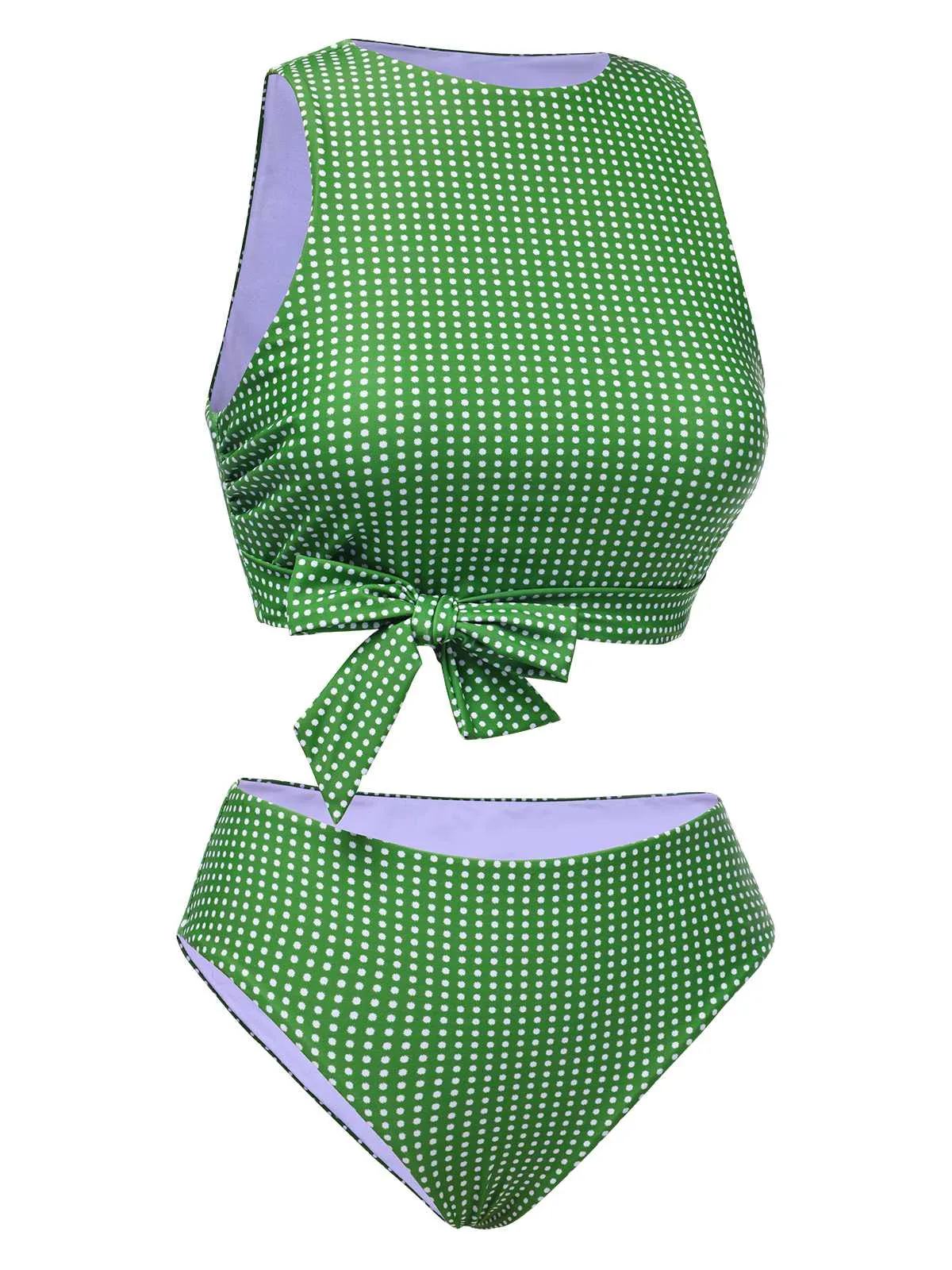 Green 1950s Polka Dots Bow Swimsuit sold by Retro Stage product image thumbnail 2