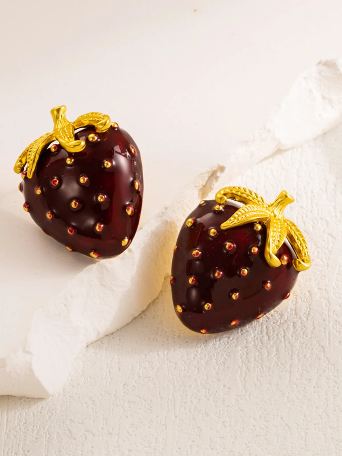 Wine Red Strawberry Vintage Earrings sold by Retro Stage product image thumbnail 2
