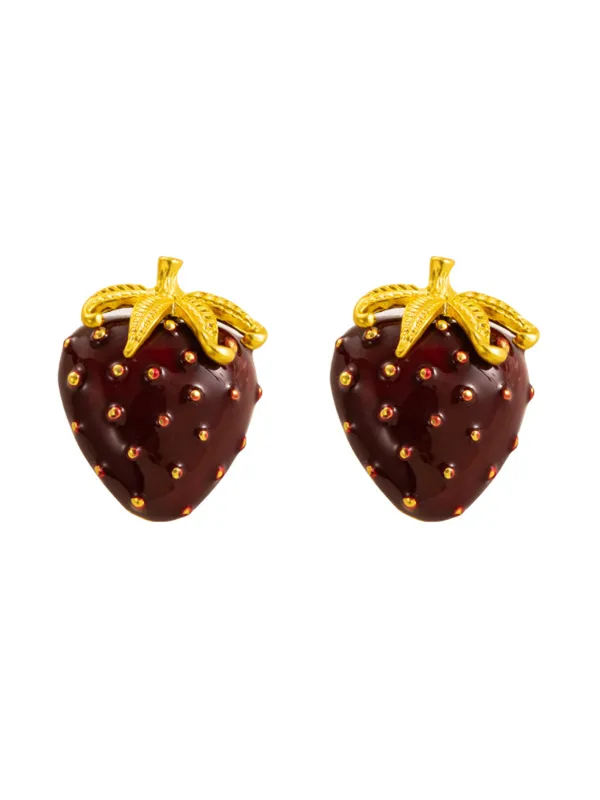 Wine Red Strawberry Vintage Earrings sold by Retro Stage