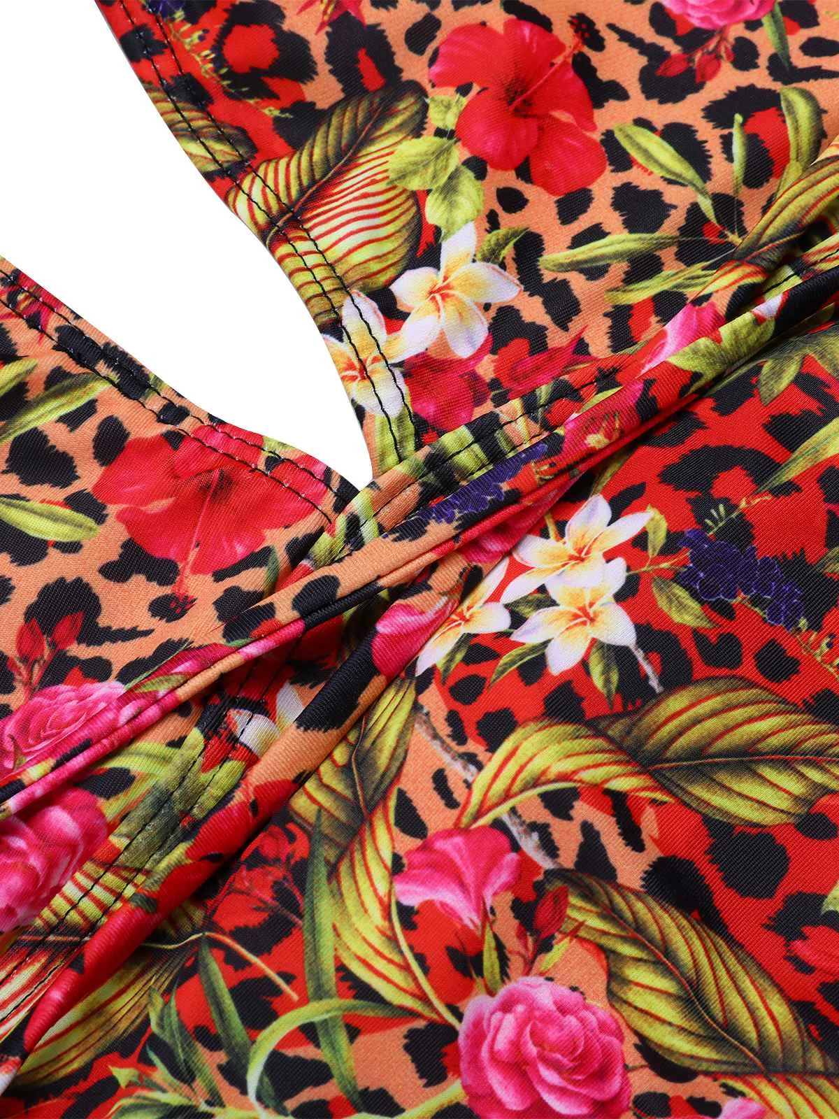 Red 1970s Leopard Flower One-Piece Swimsuit sold by Retro Stage product image thumbnail 3