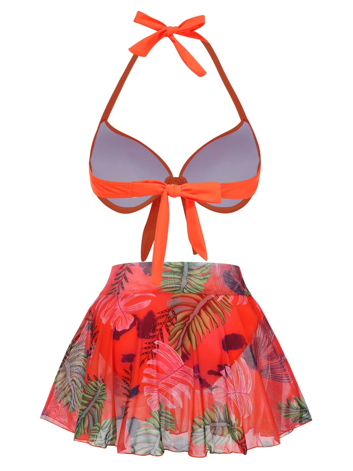 Orange Red 1940s Tropical Plants Halter Swimsuit sold by Retro Stage product image thumbnail 2