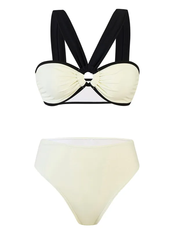 White 1950s Colorblock Wide-Straps Swimsuit sold by Retro Stage