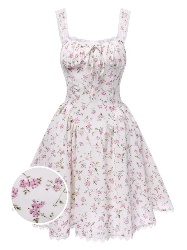 White 1940s Lace Trim Small Floral Dress sold by Retro Stage