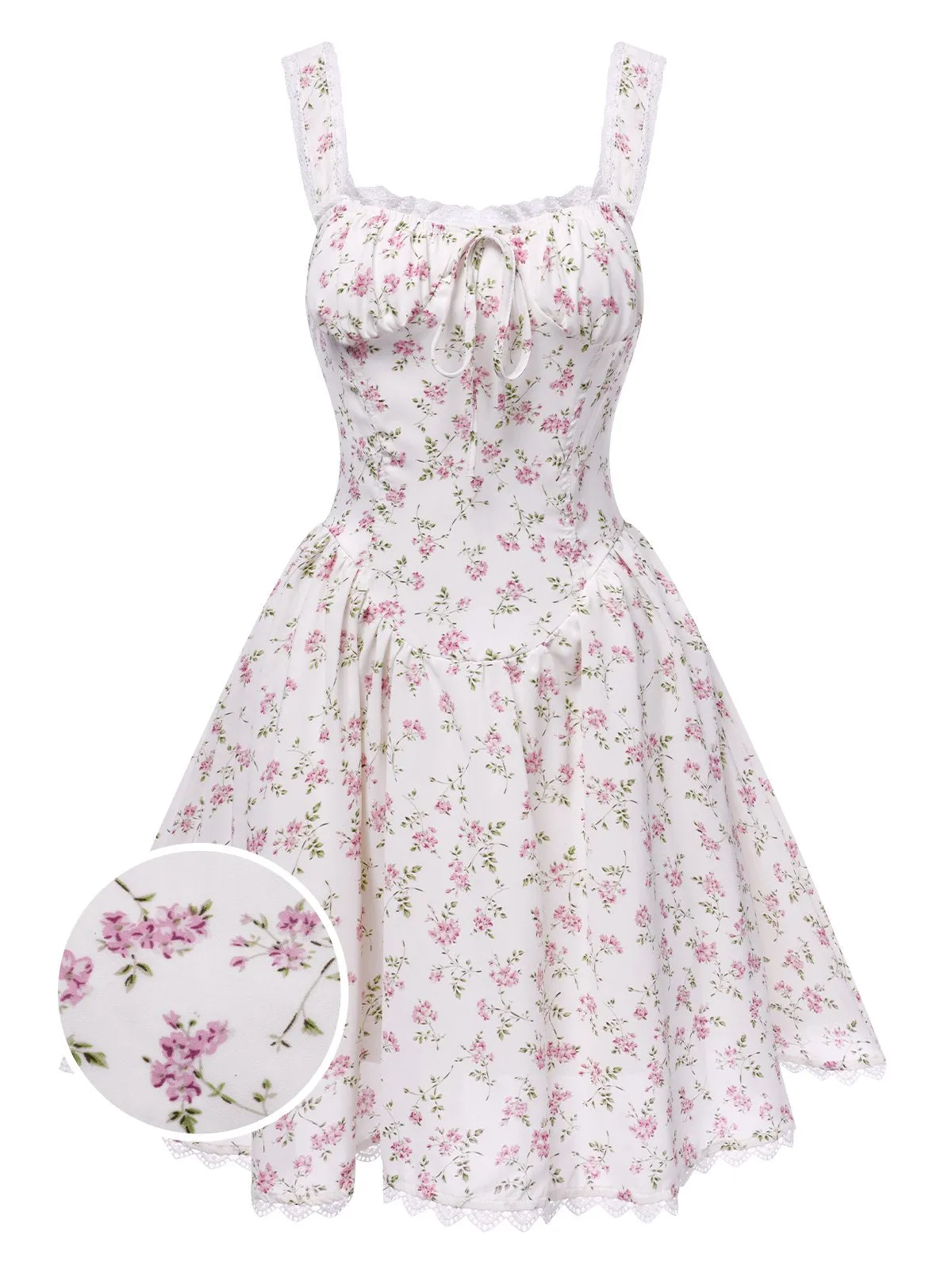 White 1940s Lace Trim Small Floral Dress sold by Retro Stage