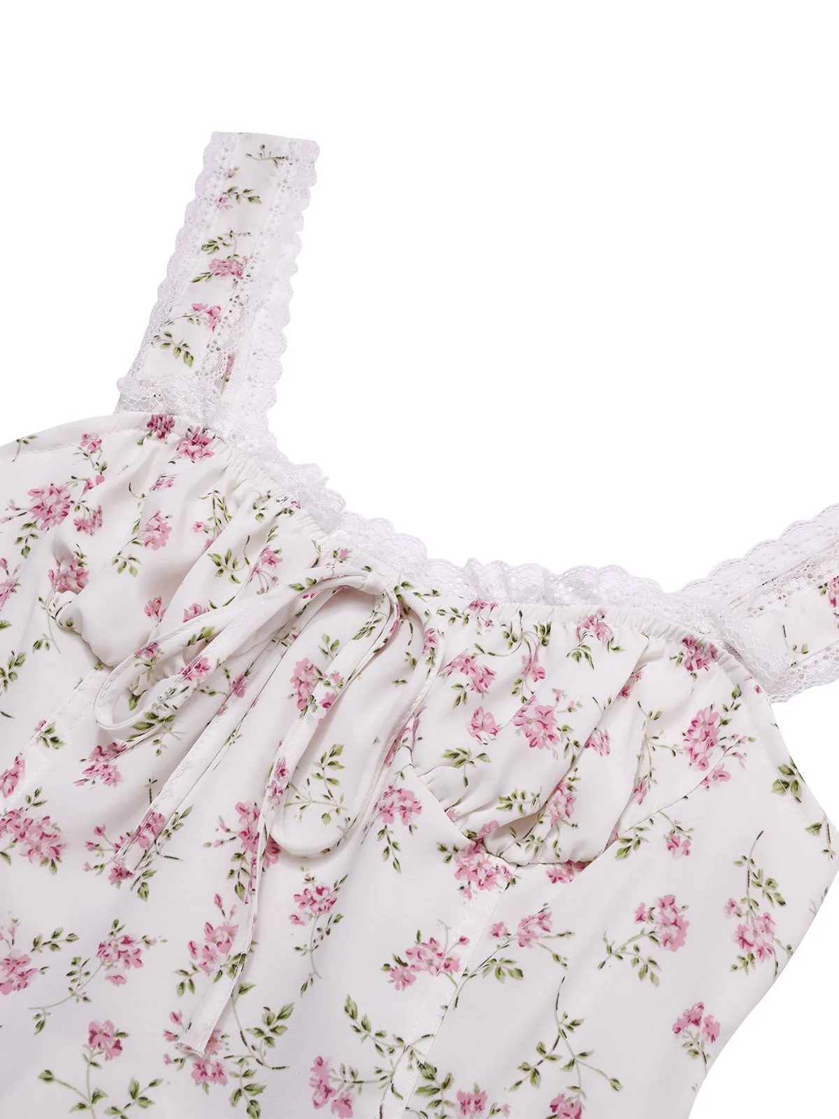 White 1940s Lace Trim Small Floral Dress sold by Retro Stage product image thumbnail 4