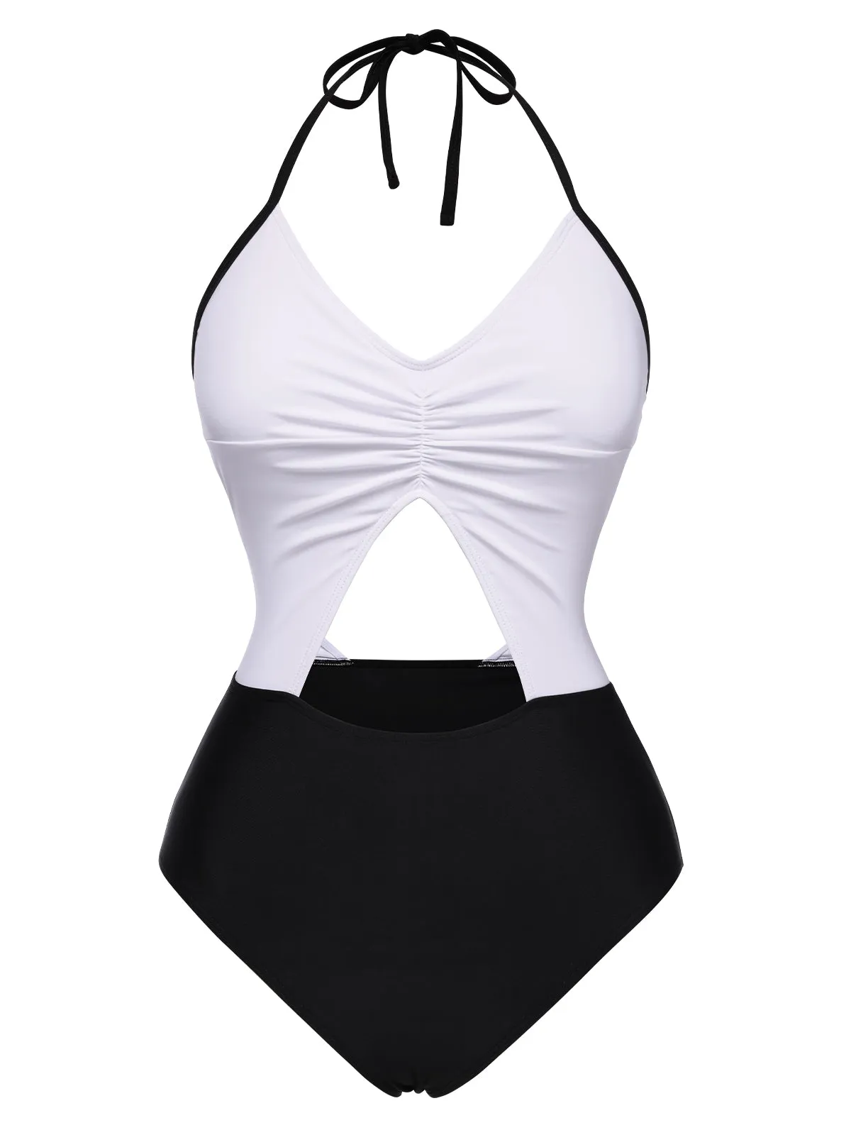 White 1960s Halter Front Cutout One-Piece Swimsuit sold by Retro Stage